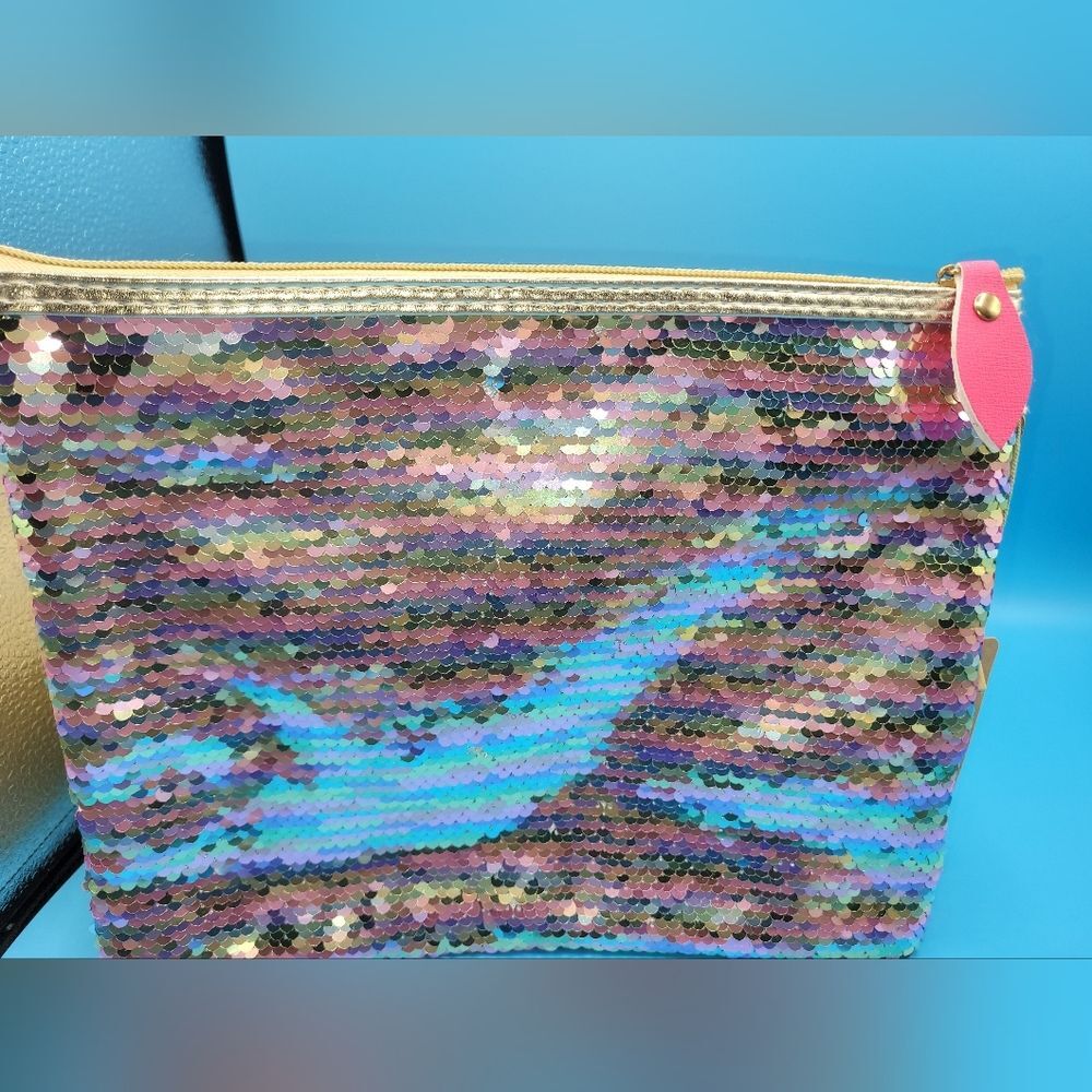 💘3/$24💘  Rainbow sequin evenings party zipper makeup 💄 tote bag NWOT
